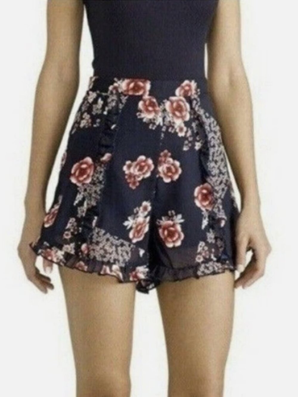 The Fifth Label East Patchwork Floral Ruffle Shorts Navy Blue Small